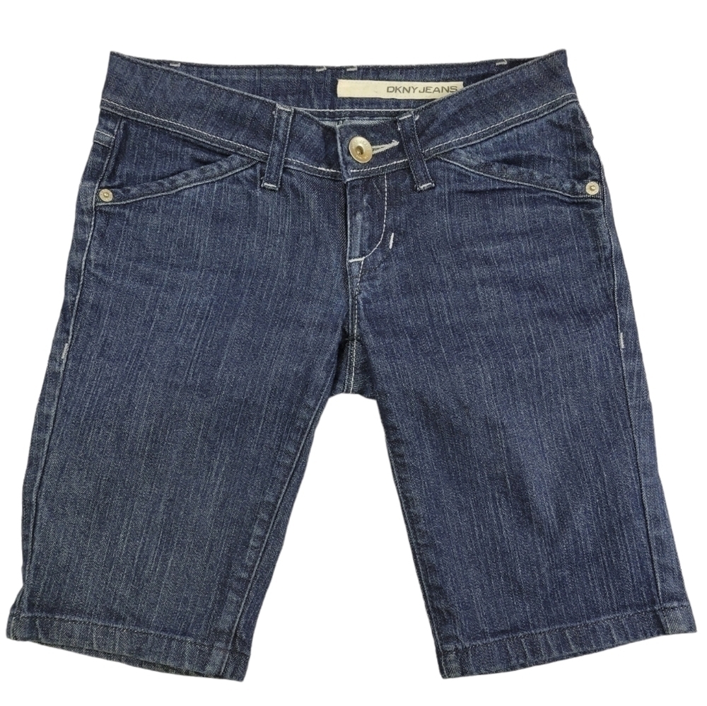 DKNY Bermuda Dark Wash Denim Shorts Cotton Blend Y2K Style Size 24